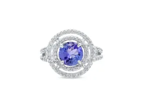 1.48 CT Tanzanite Diamond Ring 0.55 CT TW 14K White Gold TZR008