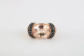 14k Rose Gold 8.55tcw Rose Quartz & 0.73tcw Black Diamond Ring Size 5 (5.69g.)