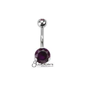 316L Surgical Steel Prong Set Cubic Zirconia Belly Button Ring-Purple