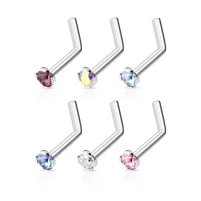 4 Pcs Value Pack of Assorted 316L Surgical Steel 2mm CZ Top Titanium IP L-Bend WildKlass Nose Ring