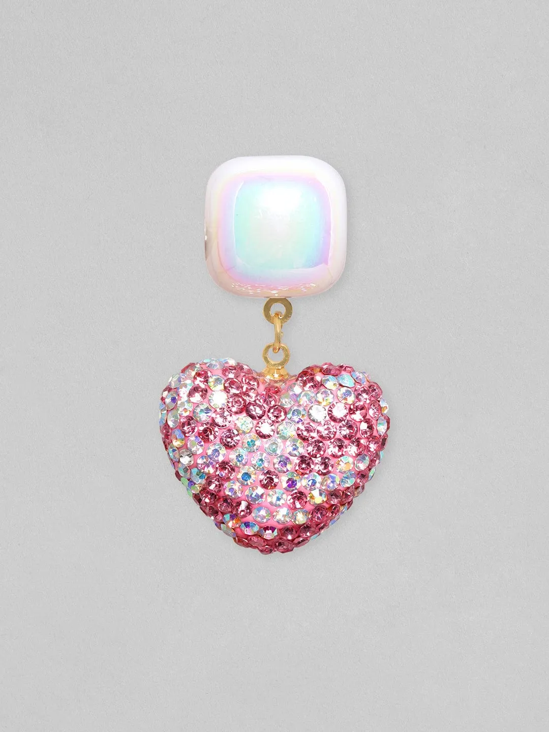 As Seen On Mansi Ugale - Rubans Voguish Pearl & Pink Crystal Pave Studded Heart Motif Dangle Earring