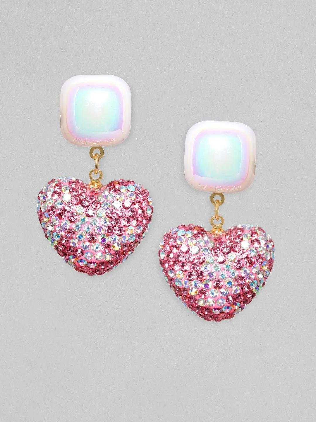 As Seen On Mansi Ugale - Rubans Voguish Pearl & Pink Crystal Pave Studded Heart Motif Dangle Earring