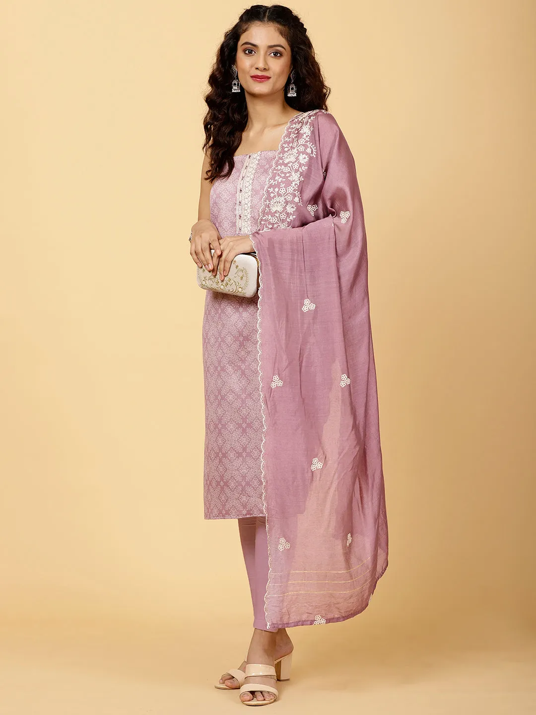 Bandhani Printed Cotton Unstitched Suit Piece With Dupatta