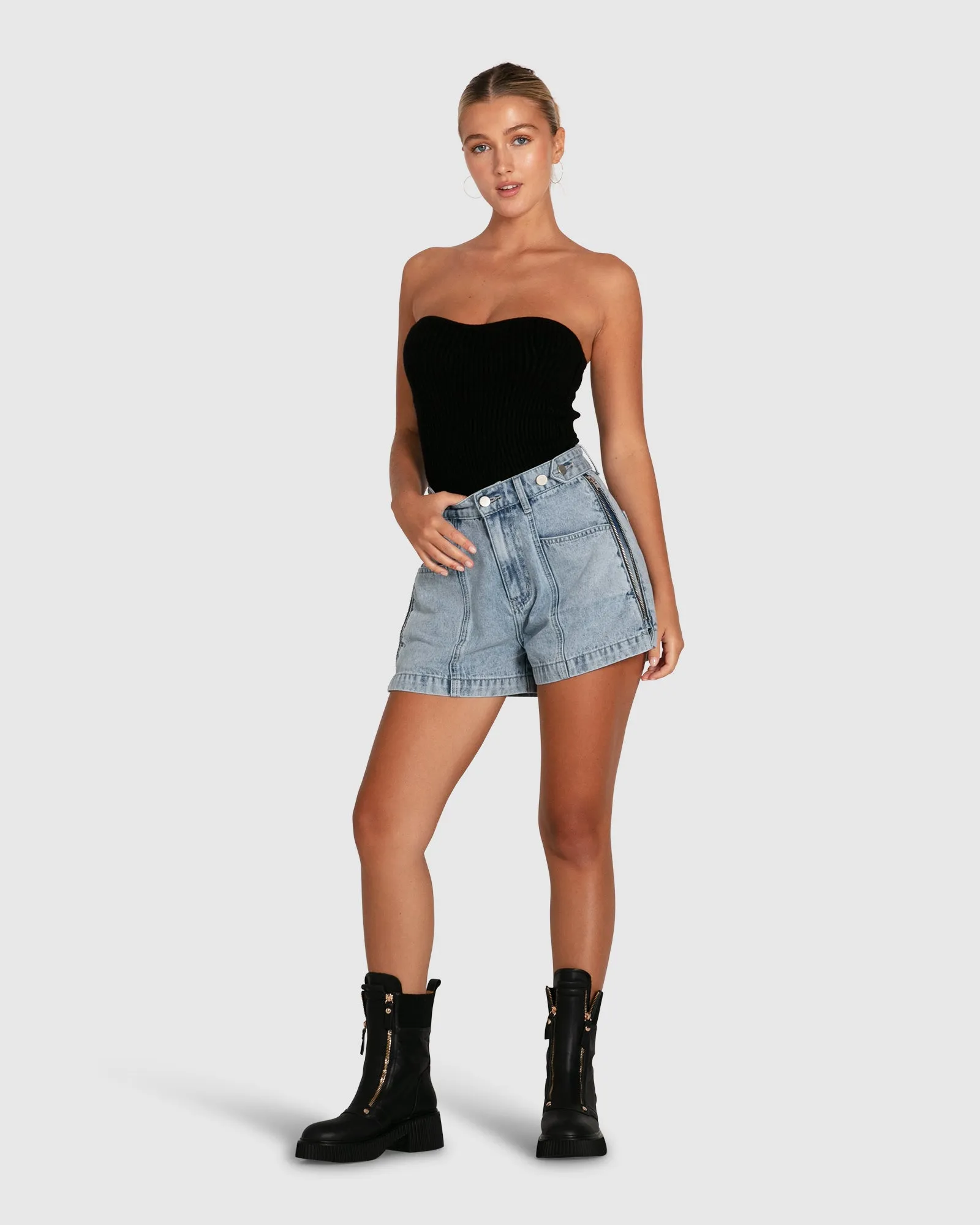 Bring The Heat Denim Shorts - Stonewash