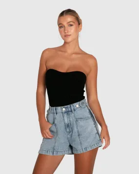 Bring The Heat Denim Shorts - Stonewash