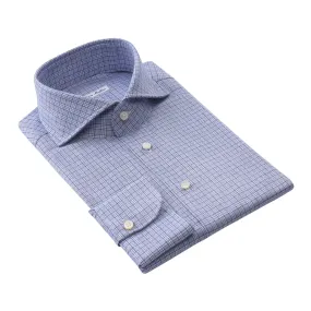 Checked Cotton Blue Shirt with Shark Collar