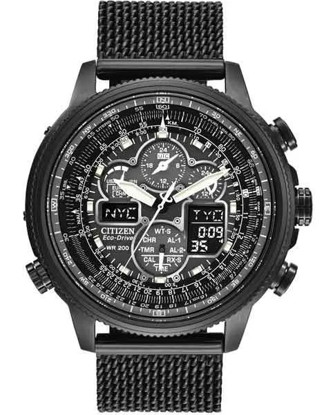 Citizen Eco-Drive Mens Navihawk AT Chrono - Dark Gray Case & Mesh Bracelet