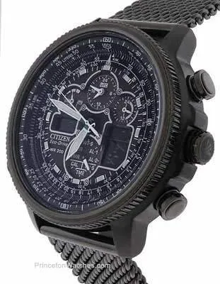 Citizen Eco-Drive Mens Navihawk AT Chrono - Dark Gray Case & Mesh Bracelet