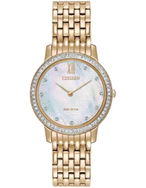 Citizen Eco-Drive Womens Silhouette Crystal Watch - Rose Gold-Tone - Bracelet