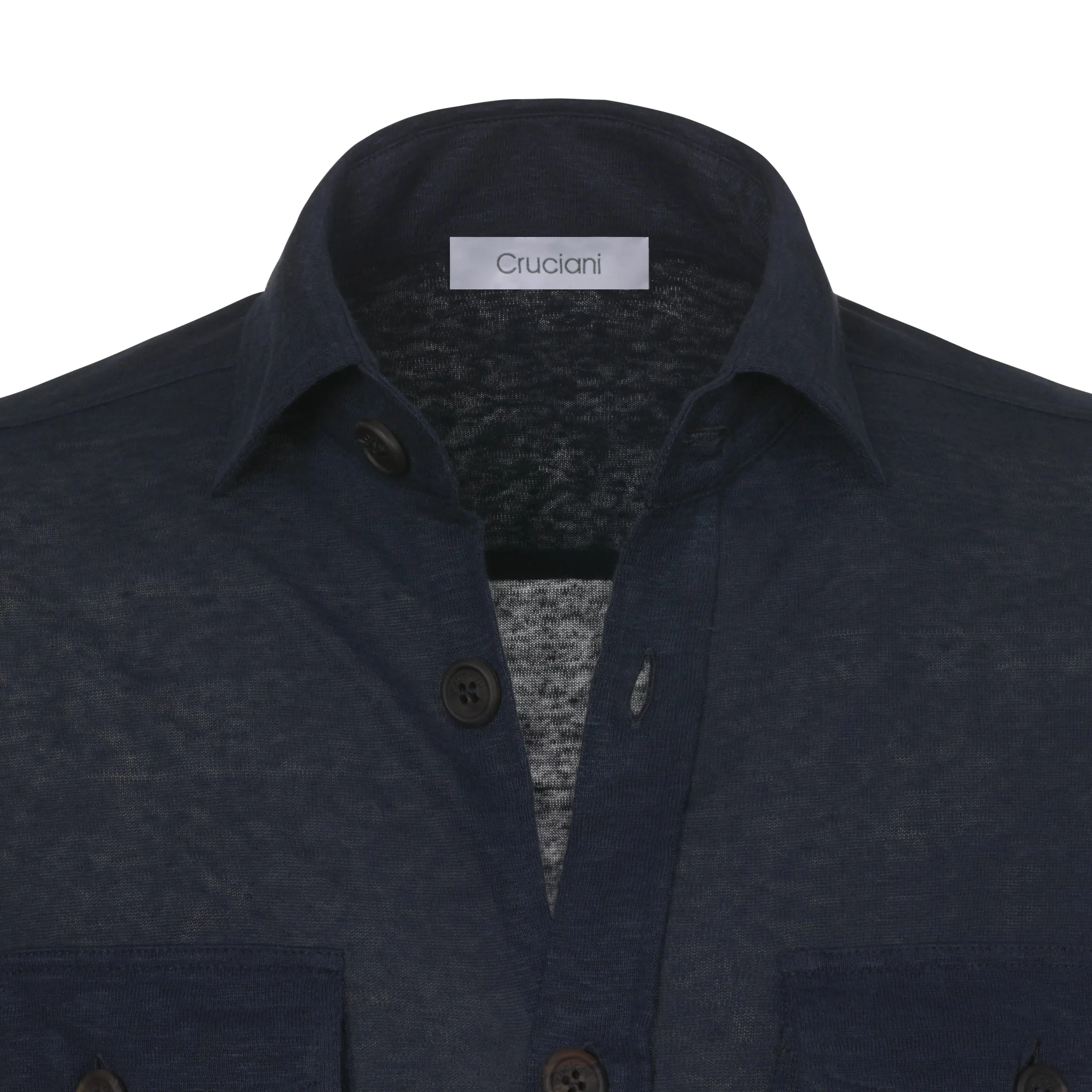 Cotton Shirt with Patch Pockets in Dark Blue