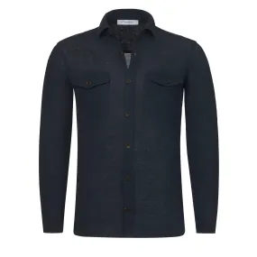 Cotton Shirt with Patch Pockets in Dark Blue