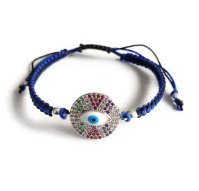 Cubic Zirconia Silver Plated Evil Eye Woven Bracelet for Women