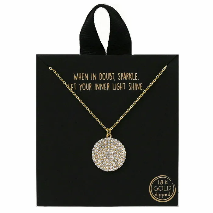 CZ Pave Disc Pendant Short Chain Necklace