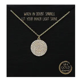 CZ Pave Disc Pendant Simple Chain Necklace