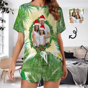 【Discount - limited time】Custom Photo Family Coniferous Green Pajama Set Women's Short Sleeve Top and Shorts Loungewear Athletic Tracksuits