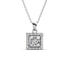 Ekatrina Pure 18k White Gold Plated Halo Pendant Necklace with Sparkling Square Cut Swarovski Crystal