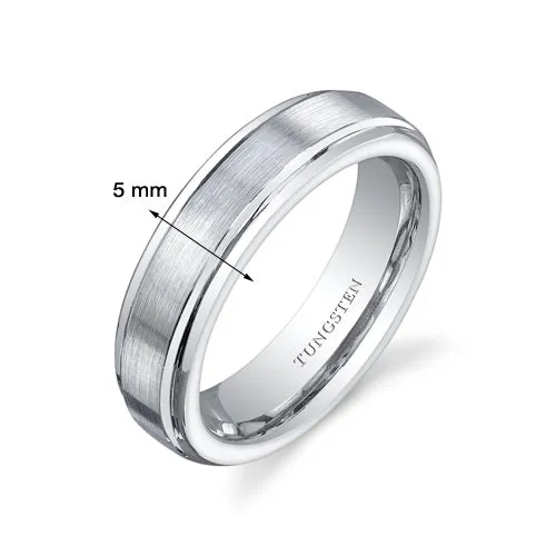 Flat Edge Brushed Finish 5mm Womens Tungsten Band Size 8