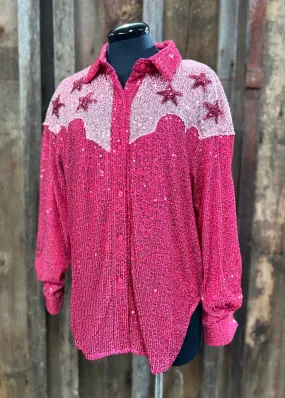 Giddy Up Pink Sequin Top