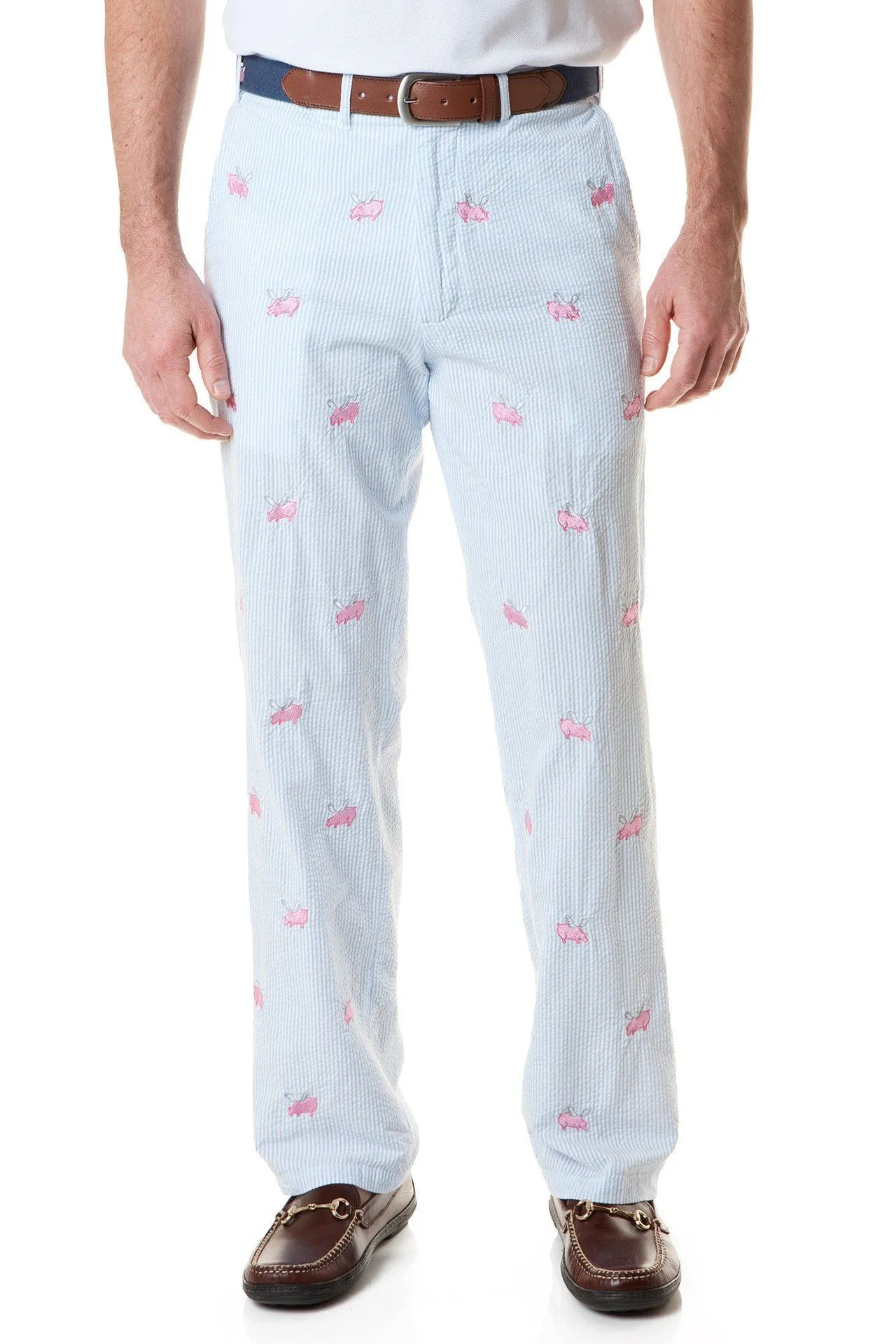 Harbor Pant Blue Seersucker with Flying Pig