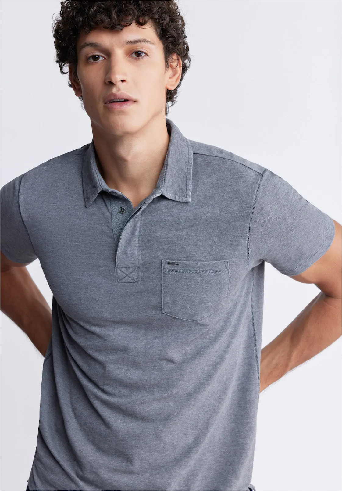 Kasper Men's Short-Sleeve Polo in Charcoal Grey - BM24233