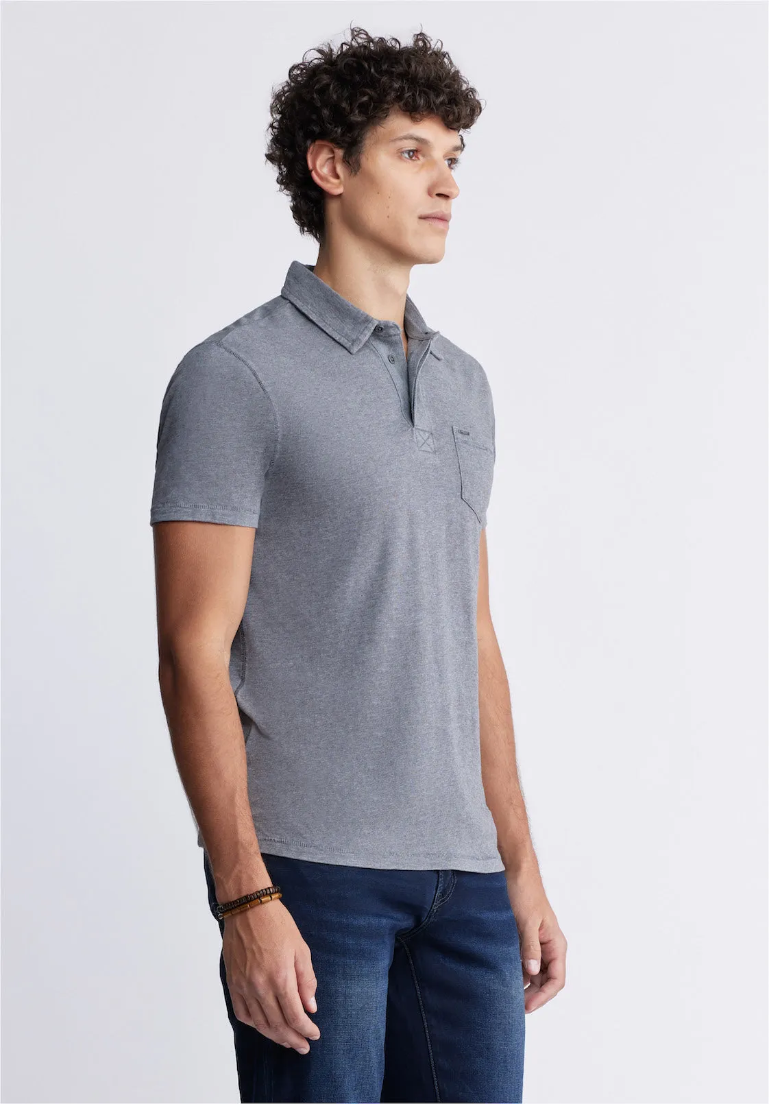 Kasper Men's Short-Sleeve Polo in Charcoal Grey - BM24233