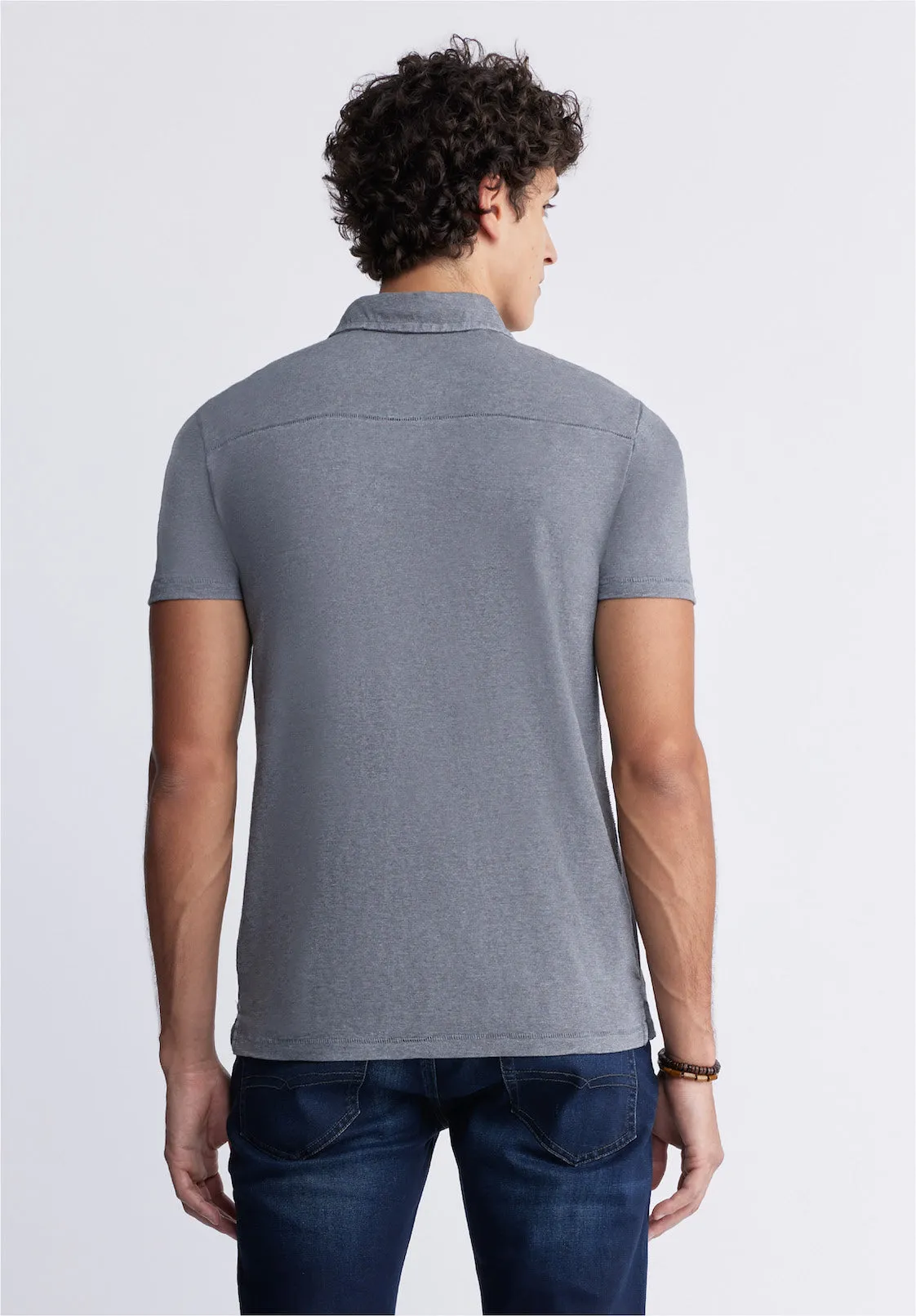 Kasper Men's Short-Sleeve Polo in Charcoal Grey - BM24233