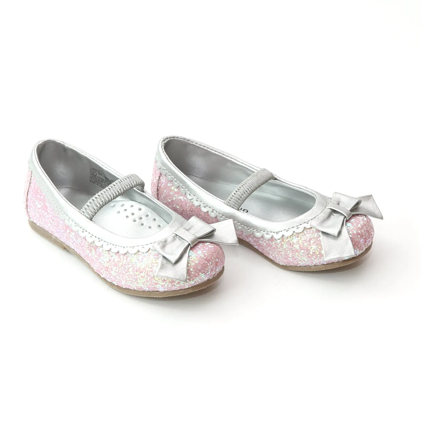 L'Amour Girls D401 Glitter Pink Bow Flats