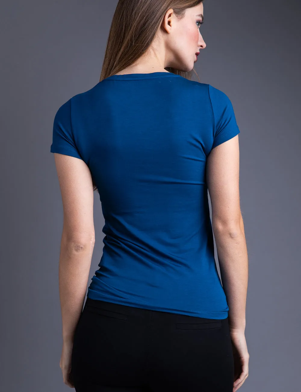 Majestic Short Sleeve Crewneck Tee with Finished Trim in Notte