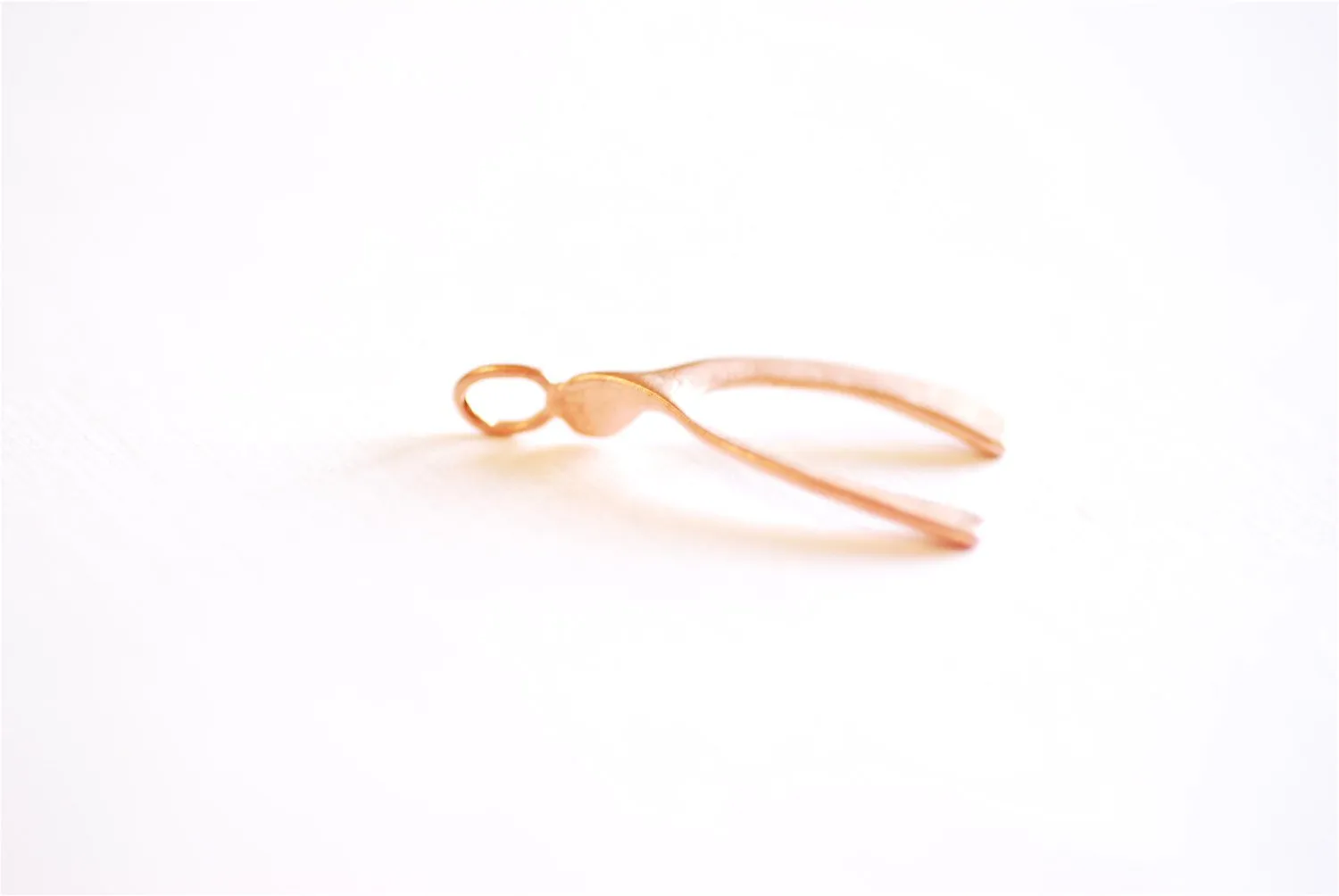 Matte Pink Rose Gold Vermeil Wishbone Charm Pendant- 18k gold plated Sterling Silver, Rose Gold Wishbone Charm, Large Chicken Bone, 234