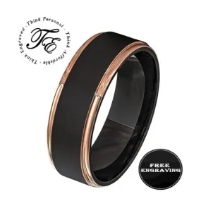 Men's Personalized Black and Rose Gold Promise Ring Rose Gold Edges