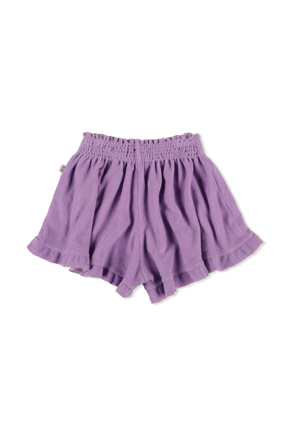 MY LITTLE COZMO Les Tresors Marines Organic Toweling Terry Shorts in Purple