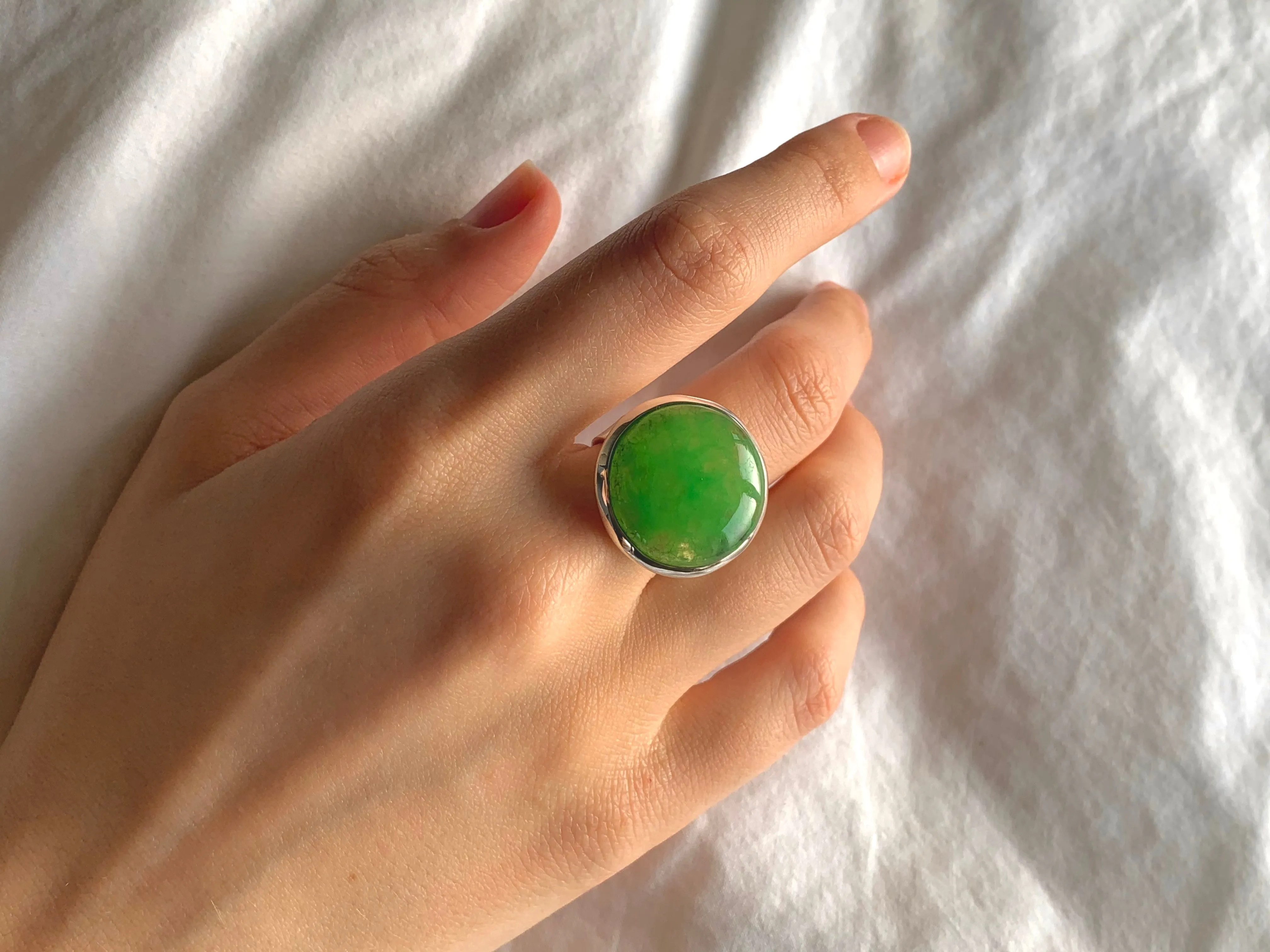 Nephrite Jade Adjustable Ring - Small Round