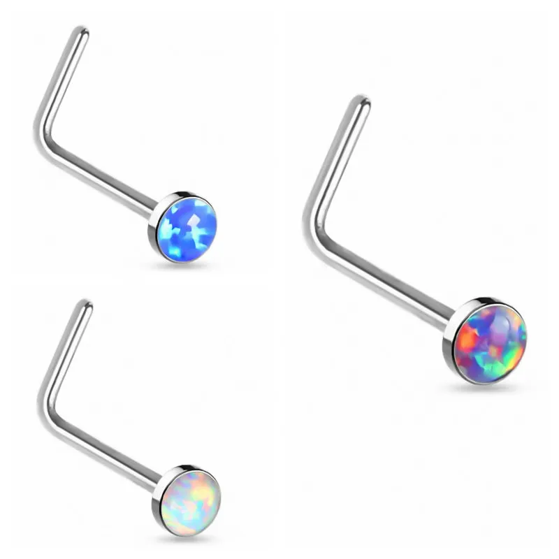 Opal Set L Bend Nose Stud Rings