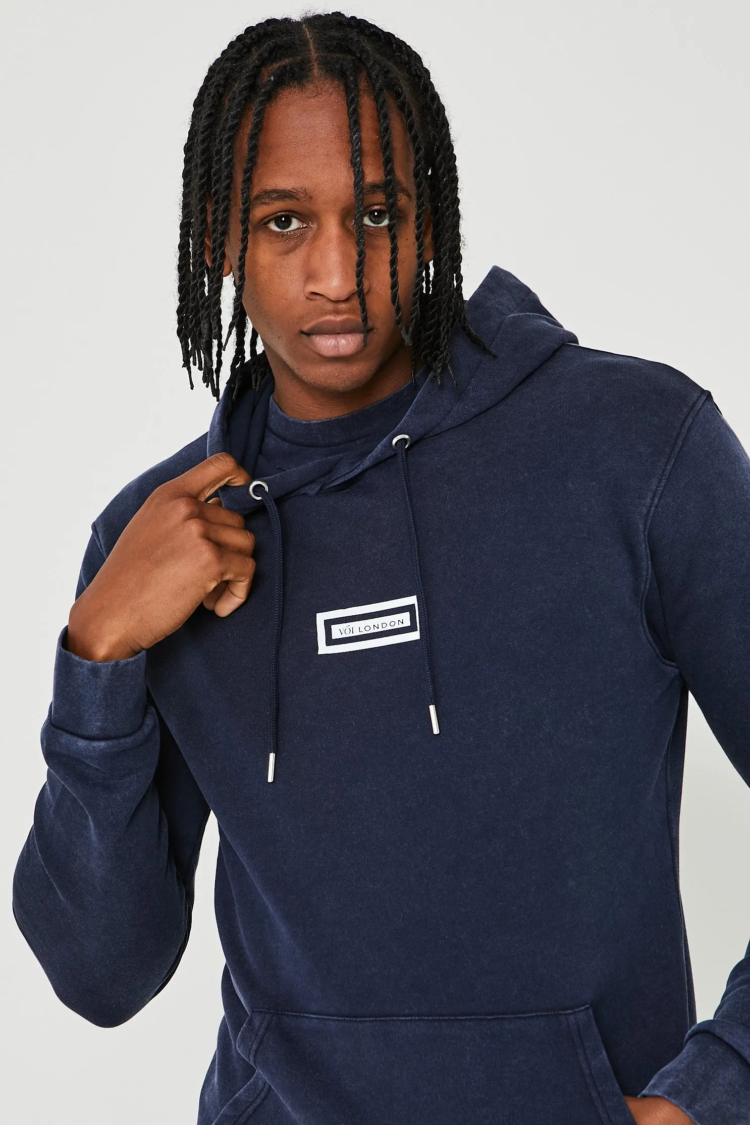 Orton Street Acid Wash Hoodie, T-Shirt & Shorts Set - Navy