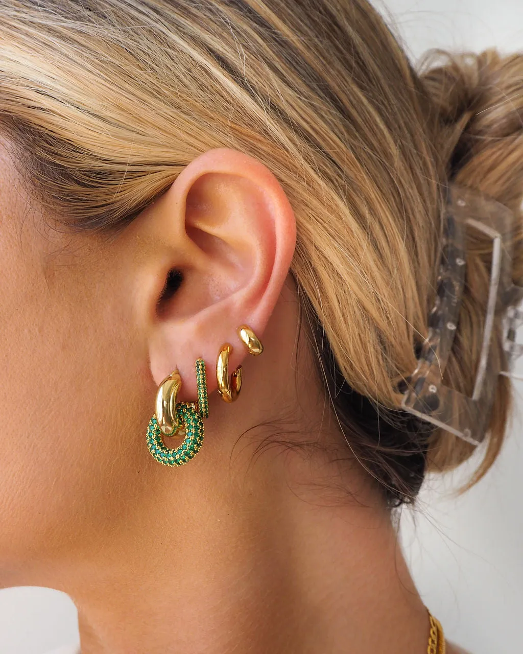 Pave Interlock Hoops- Emerald Green- Gold