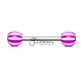 Purple Candy Stripe Acrylic Ball with Surgical Steel Tongue Bar