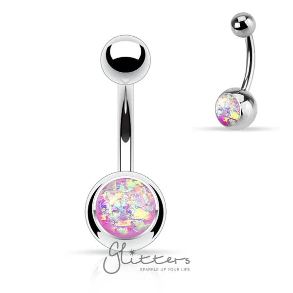 Purple Opal Glitter Set 316L Surgical Steel Belly Button Ring