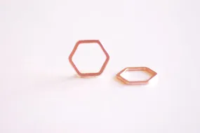 Shiny Pink Rose Gold Hexagon Connector Charm- 22k Gold plated Sterling Silver, jump ring, hexagon frame spacer link, honeycomb,Geometric,362