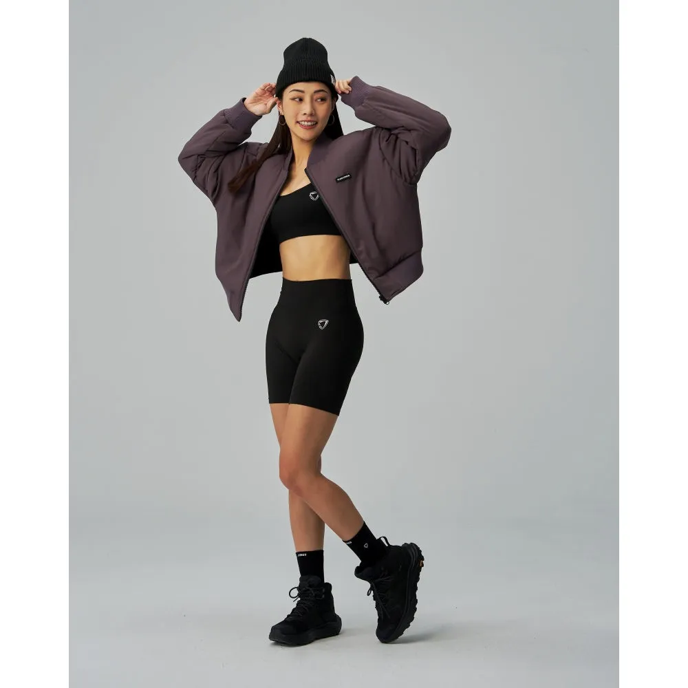 TEAMJOINED JOINED WOMEN CROPPED TECH INSIDE OUT BOMBER JACKET-BLACK / PURPLE