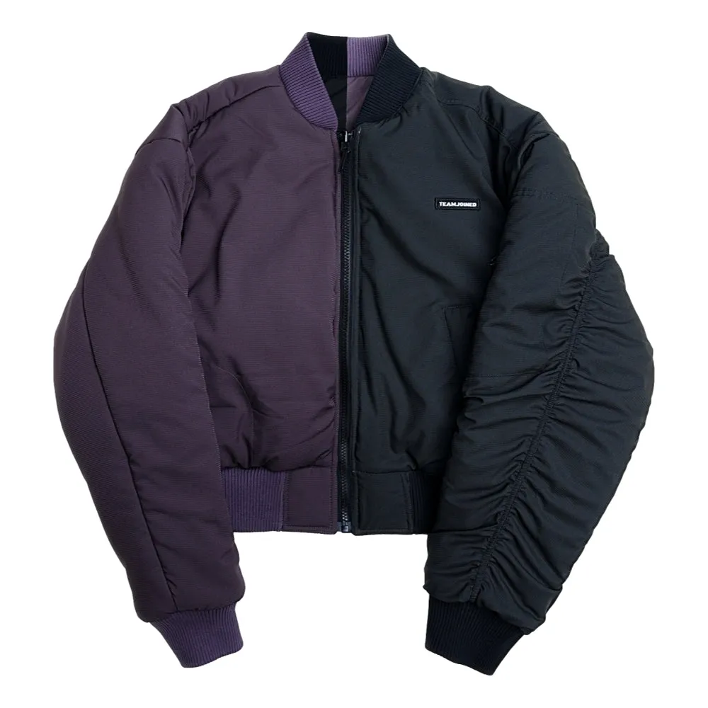 TEAMJOINED JOINED WOMEN CROPPED TECH INSIDE OUT BOMBER JACKET-BLACK / PURPLE