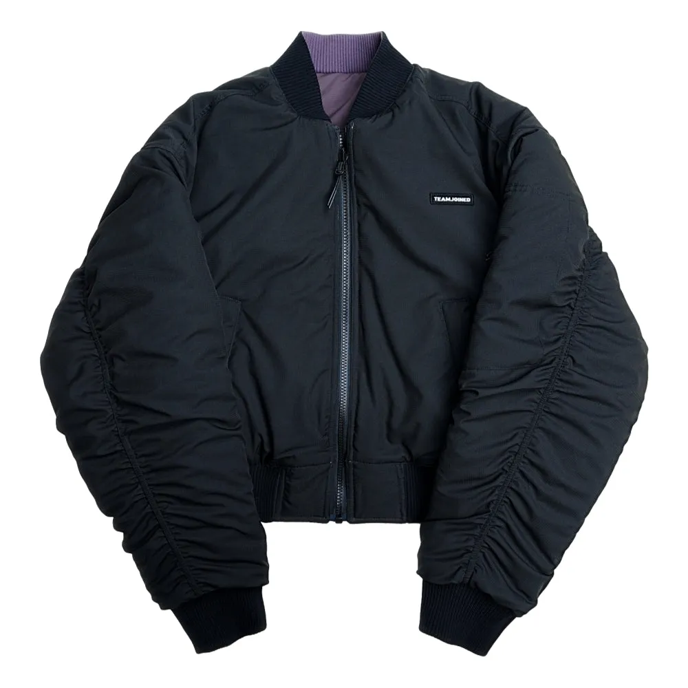 TEAMJOINED JOINED WOMEN CROPPED TECH INSIDE OUT BOMBER JACKET-BLACK / PURPLE