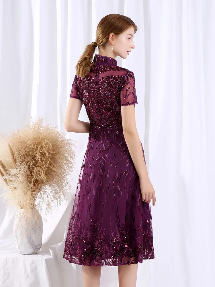 The Carena Mother-Of-Bride Purple Cheongsam High Collar Gown