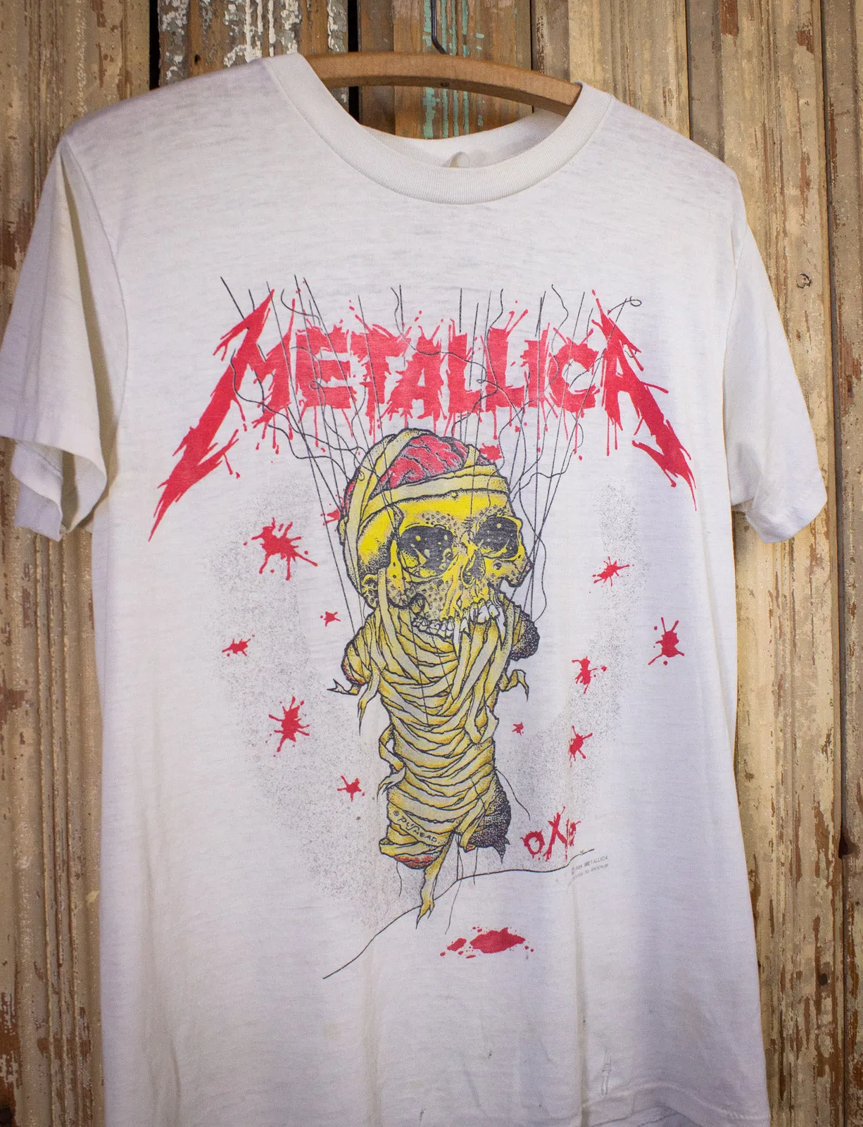 Vintage Metallica One Landmine Concert T Shirt 1989 White Medium