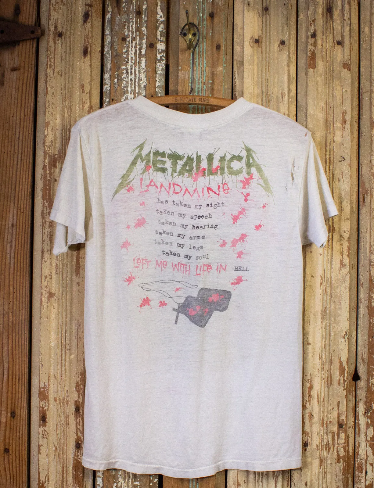 Vintage Metallica One Landmine Concert T Shirt 1989 White Medium