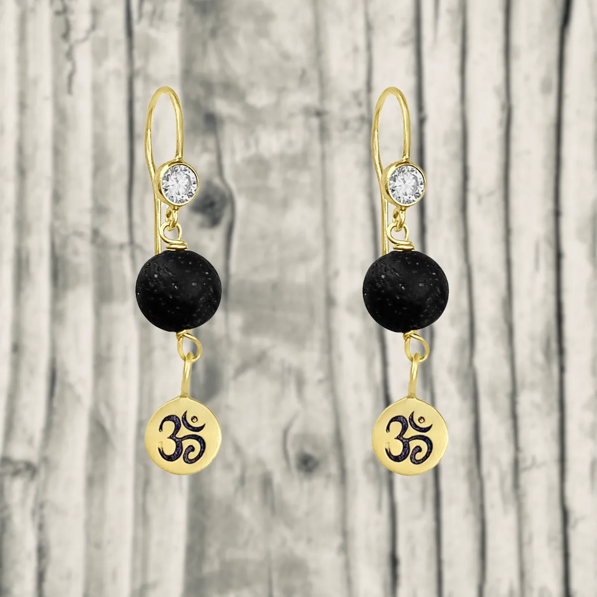 Yoga Inspired Lava Stone Earrings with Ohm Charm to Hear the Sound of the Universe