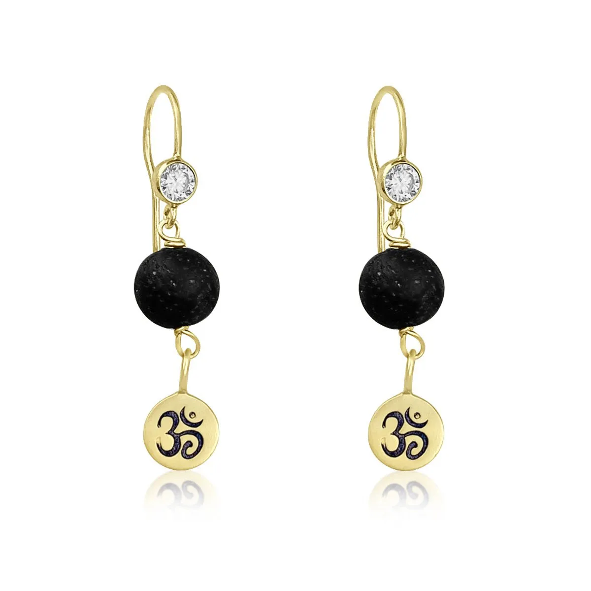 Yoga Inspired Lava Stone Earrings with Ohm Charm to Hear the Sound of the Universe