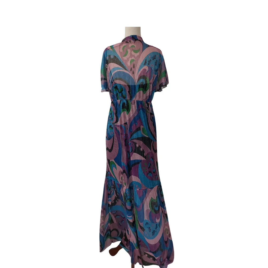 ZARA Semi-sheer Purple Multi-coloured Maxi Dress | Brand New |